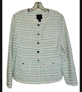 Doncaster Collection Sz 12 Blazer Tweed Aqua White Silk Trim Business Wear  - Picture 1 of 10