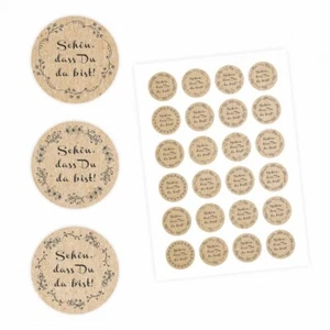 24 "Schön, dass Du da bist!" Aufkleber - Floral Kraftpapieroptik rund 4 cm Ø - Bild 1 von 4
