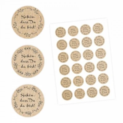 24 "Schön, dass Du da bist!" Aufkleber - Floral Kraftpapieroptik rund 4 cm Ø - Bild 1 von 4