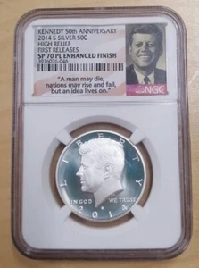 2014-S Silver Enhanced Unc Kennedy Half NGC SP70 IN HAND 50th Anniversary  - Picture 1 of 2