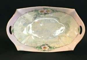 Noritake Nippon Lusterware Dish/Handles - Pink/Flowers Iridescent Bottom - Bild 1 von 7