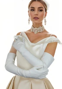 Women  Shoulder Long Wrist Buttons Style  Real Sheep Leather  Lambskin Gloves - Picture 1 of 7