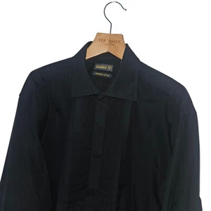 Men's ENDURANCE by TED BAKER Premium PLEATED Black FRENCH Cuff SHIRT 16.5 L-XL - Imagen 1 de 7