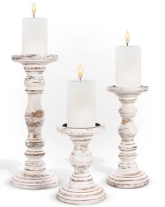 Large Rustic Candle Holders for Pillar Candles – Wooden Candle Holders Set of 3 - Picture 1 of 20