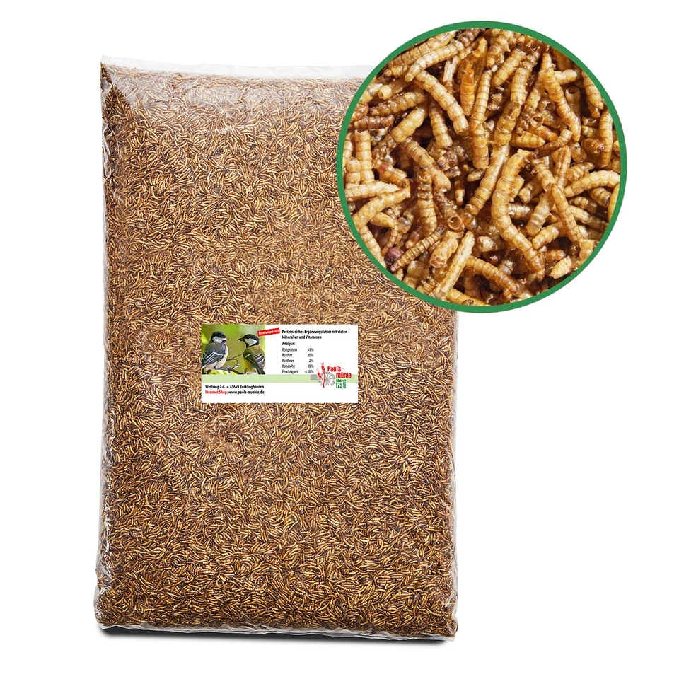 Mehlwürmer getrocknet für Igel Hamster Vögel Aufzucht Premium von Paul's Mühle - Bild 1 von 3