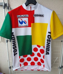 Camiseta deportiva de ciclismo combinada Tour de Francia Toshiba Le Parisien vintage años 80 talla L - Imagen 1 de 9