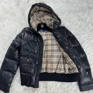 Burberry Blue Label Down Jacket Nova Check Black Hood Used Japan Size M 2505SM - Picture 1 of 10