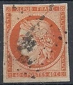 1849-50 FRANCIA USATO CERERE 40 CENT ARANCIO SCURO - FR001-2 - Picture 1 of 1