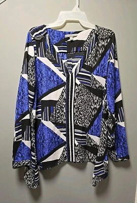 Blusa Top Colección NY Azul/Negro/Blanco L/S Poli Talla Mediana  Foto 1 de 4