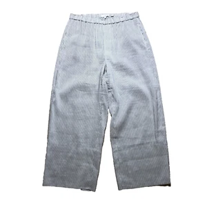 Vince Pants Womens Med Linen Blend White Striped Wide Leg Crop Lagenlook Beachy - Picture 1 of 13