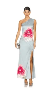 Elliatt Iliad One Shoulder Maxi Dress - Grey Floral Wedding Guest size M NWT - Picture 1 of 9