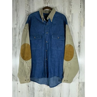 Tango Max Rabb Button Up Shirt Size Large Denim 100% Cotton Elbow Patch READ - Image 1 of 4
