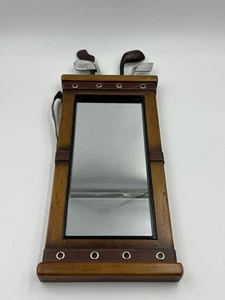 Golf Theme Framed Mirror Wooden Wall Hanging 8” X 22” Brown Office Golf Art - Picture 1 of 15