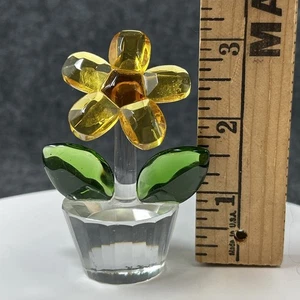 Kristall Gänseblümchen Sonnenblume Figur gelb grün Blätter getopft Mini Deko - Bild 1 von 4