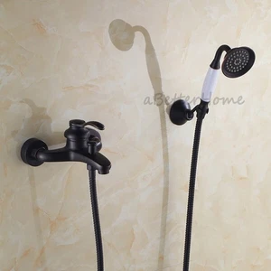 Wall Mount Bathtub Faucet Single Handle Bath Mixer Tap Handheld Shower Kit Black - Picture 1 of 3