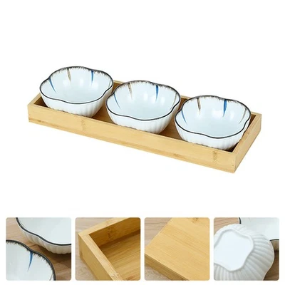 1 set di piattini in ceramica per snack in stile giapponese con vassoio in legno - Immagine 1 di 4