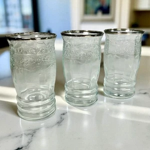 Vintage Macbeth-Evans Stippled Rose 10 oz. Glass Tumblers Platinum Band Set of 3 - Picture 1 of 14
