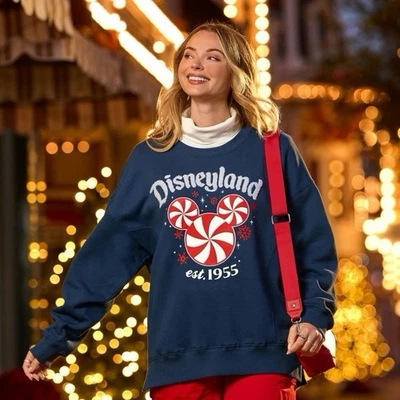 Sudadera M 2025 Disneyland Mickey Navidad Menta Orejas Remolino Disney Azul Marino Foto 1 de 4