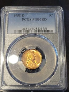 1958-D Lincoln Wheat Cent PCGS MS66RD Blazing Red Luster!!! - Picture 1 of 2