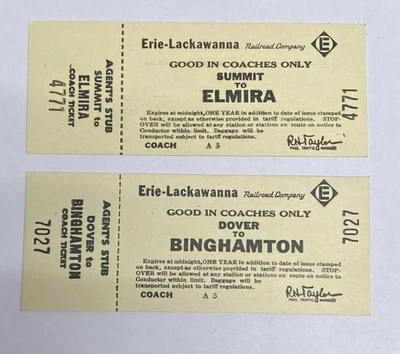 2 Erie-Lackawanna Railroad Tickets Vintage Lot Dover Binghamton Summit Elmira NJ - Image 1 of 2