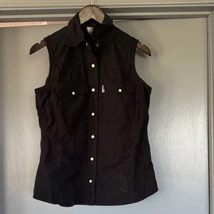 Carhartt für Damen schwarz ärmellos Western Pearl Snaps Top Passe Pattentaschen - Bild 1 von 5
