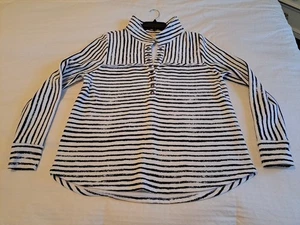Soft Surroundings Top Women’s Sz L Blue White Striped Neera French Terry EUC - Picture 1 of 8
