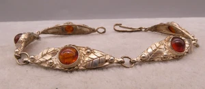 Armband Silber 800 altes exklusives modernes Prachtstück Blätter und Bernstein - Bild 1 von 7