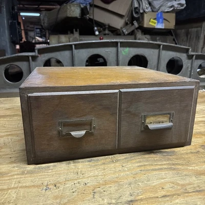 Two Drawer Oak Card Catalog File Cabinet, 15 1/2” Wide, 16” Deep, 6 1/2” Tall. - Image 1 of 4