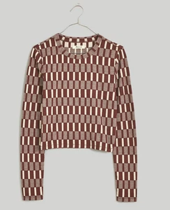 Madewell Fine Ribbed Supercrop Crewneck Long-Sleeve Tee Warm Coffee Medium New - Picture 1 of 9