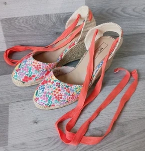 M&S Collection Womens Espadrilles UK 6 Orange Mix Floral Wedge Heels Brand New - Picture 1 of 16