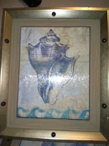 Vintage Muschel Wandbild, Gemälde von Muschelschale, signiert Nan - Bild 1 von 11