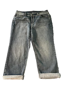 Code Bleu Jeans Womens Blue Arlette Capri Embellished Flap Pocket Denim Waist 34 - Picture 1 of 14