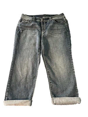 Code Bleu Jeans Womens Blue Arlette Capri Embellished Flap Pocket Denim Waist 34 - Image 1 of 4