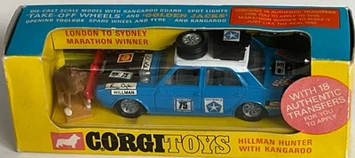 CORGI TOYS 302 HILLMAN HUNTER  LONDN - SYDNEY RALLY CAR . NEAR MINT SET . - Image 1 of 4