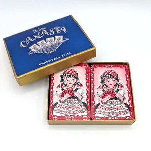 Mazzo di 108 carte vintage Blackstone Canasta Red Gypsy Girl COMPLETO con istruzioni - Foto 1 di 3