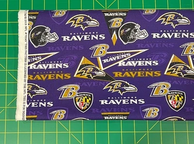 FABRIC TRADITIONS Baltimore Ravens Retro Fabric, HALF YARD, Football Team 100% Cotton Fabric