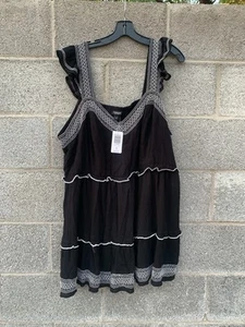 Neu mit Etikett Torrid 4 Tanktop schwarz Babydoll Crinkle Gaze bestickt Stufen Größe 4XL - Bild 1 von 11