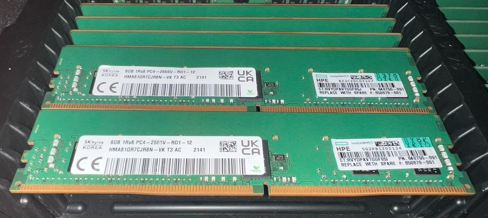 HPE 16GB (2x6Gb) 815097-B21 1RX8 PC4-2666V 850879-001 840755-091 Foto 1 de 1