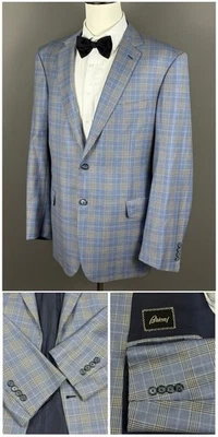 Amazing 男式 Brioni 婴儿蓝色运动格子羊毛西装外套 48L / 58IT — 第 1/4 张图片