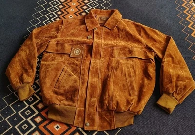 Bombardero de cuero gamuza sintética vintage Vip Moda Alta Moda para hombre hecho en Italia GV talla L Foto 1 de 4
