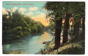 Postcard Scene on Wakarusa River Lawrence Douglas County Kansas Tinted Print - Picture 1 of 2