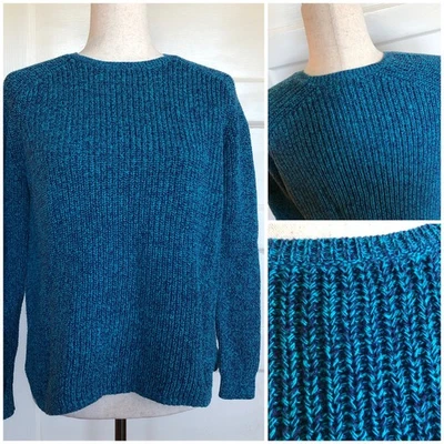 Suéter tejido azul jaspeado Liz Claiborne vintage años 90 pequeño Lg abuela costera Foto 1 de 4