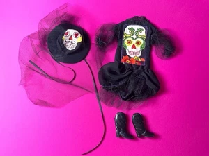 ShimmyShim black Halloween dress with colourful skull puff tulle fit 12" doll - Picture 1 of 14