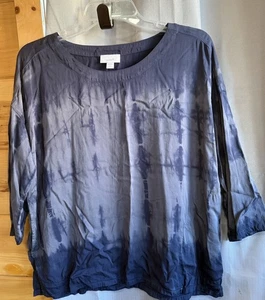 Top Pure Jill para mujer tye tinte azul boho hippie playero manga 3/4 pequeño pequeño pequeño - Imagen 1 de 6