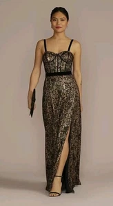 Galina Signature schwarz & gold Korsett Maxikleid Größe 8 Abschlussball Heimkehr Tanz - Bild 1 von 5