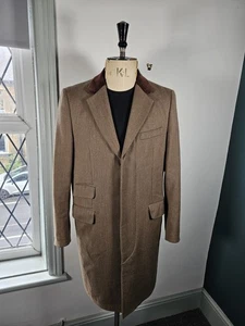 Abrigo encubierto Hawes & Curtis para hombre Reino Unido 40 lana terciopelo cuello chaqueta H30 camel - Imagen 1 de 22