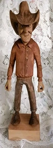 Cowboy arte popolare in legno intagliato a mano vintage OOAK firmato da Mike Shipley - Foto 1 di 7