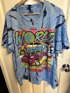 STUNNING Vintage World 100 Eldora Speedway Tie Dye Racing T-Shirt - XL 1998 Tee - Picture 1 of 14