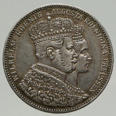1861 A PRUSSIA German STATE Coronation King WILHELM I Silver Taler Coin i93388 - Image 1 of 3