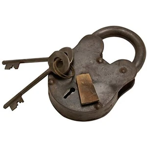 Deco 79 Vintage Metal Solid Lock And Key, 1" x 3" x 2", Grey - Picture 1 of 10